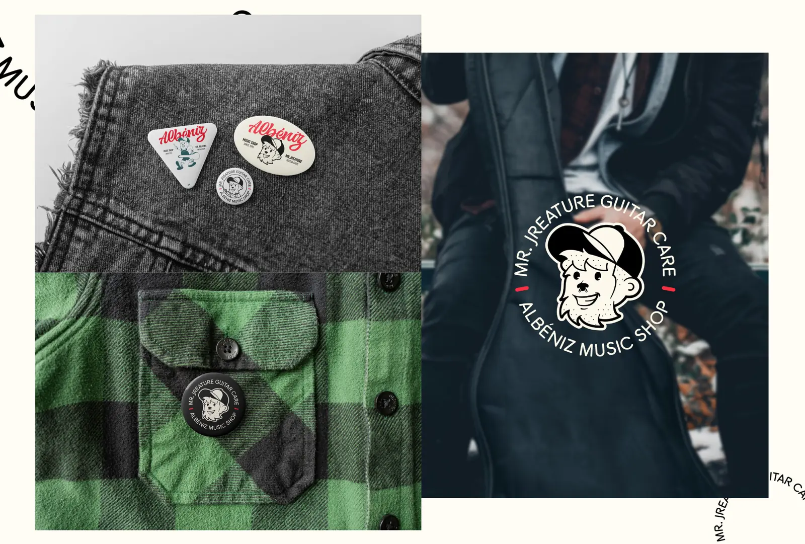 Mr. Jreature Guitar Care: chapas, púas y parche bordado con el logotipo